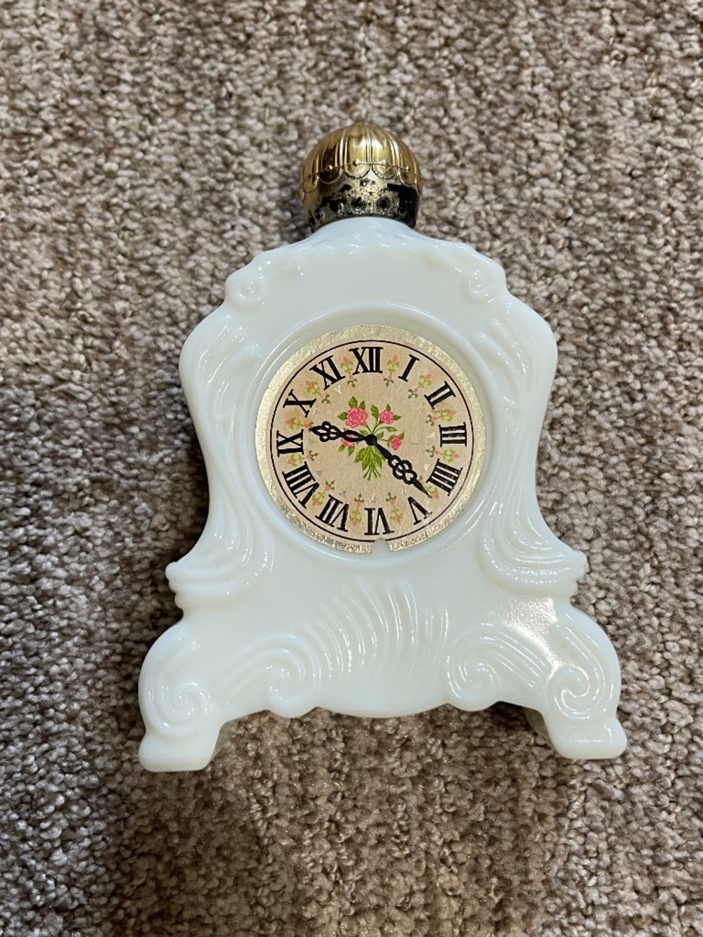 Vintage Avon Milk Glass Grandfather Clock Bath Oil Bottle 5 oz Collectible